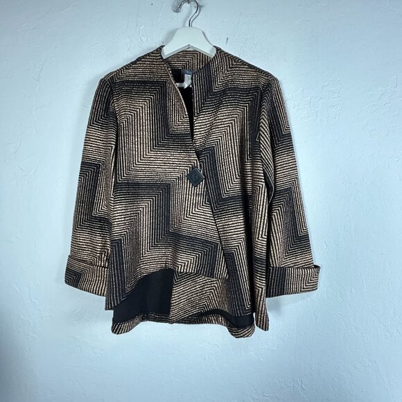 Yushi Womens Geometric Patterned Jacket Small Black/Gold One-Button Art To Wear - Picture 1 of 7